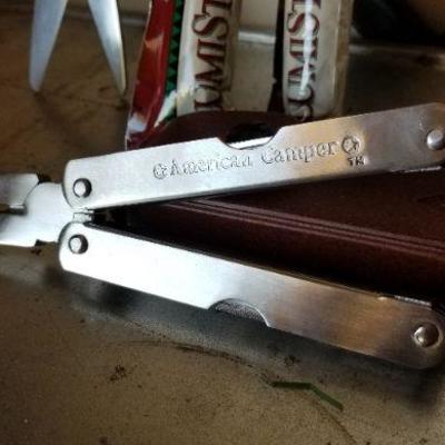 LOT #104: Camping Bundle - American Camper All Purposr Folding Tool, Hideaway Scissors and Glow Lights
