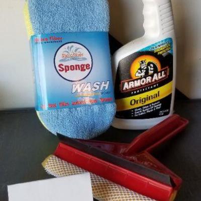 LOT #119: Car Wash Bundle - Sponge, Squeegie and Armor All (nearly full)
