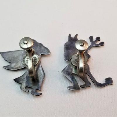 Lot #357  Sterling Silver Christmas Wreath Brooch and  Sterling Angel/Devil on my Shoulder earrings