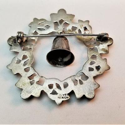 Lot #357  Sterling Silver Christmas Wreath Brooch and  Sterling Angel/Devil on my Shoulder earrings