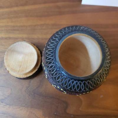 Lot 179: Mid Century Carved Wood Ginger Jar- Made in Poland