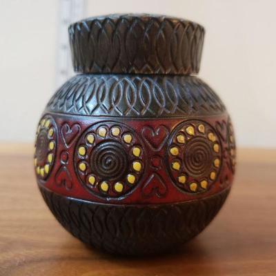 Lot 179: Mid Century Carved Wood Ginger Jar- Made in Poland