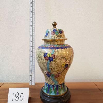 Lot 180: Large Vintage Cloisonne Vase with Stand