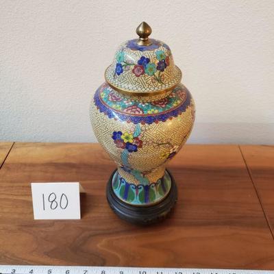 Lot 180: Large Vintage Cloisonne Vase with Stand