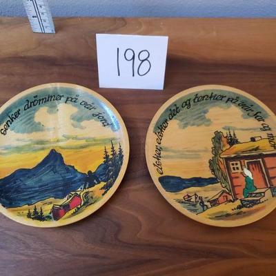 Lot 198: (2) Hand painted Wood Plates