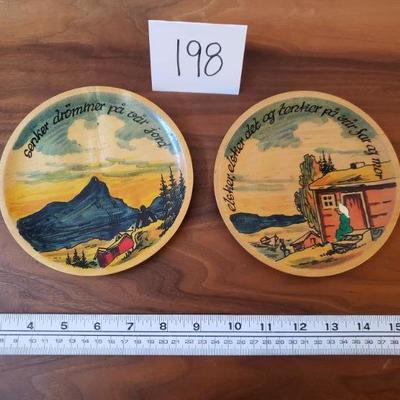 Lot 198: (2) Hand painted Wood Plates