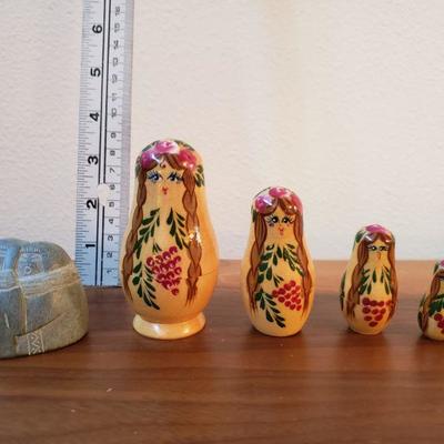 Lot 209: Russian Nesting Dolls and USSR Carved Stone Sculpture 