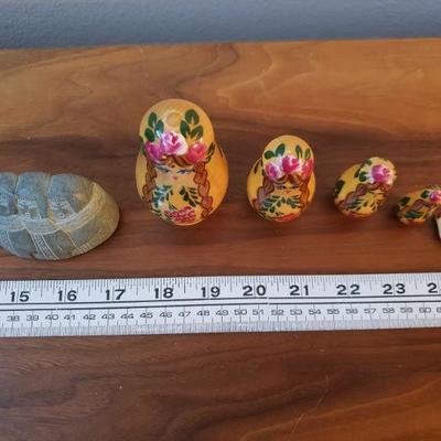 Lot 209: Russian Nesting Dolls and USSR Carved Stone Sculpture 