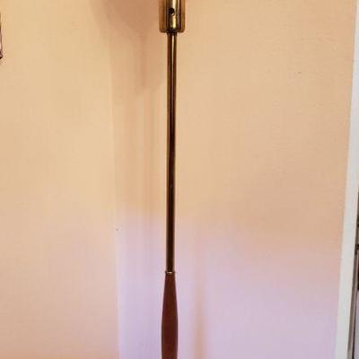 Lot 220: Mid Century Teak and Brass Floor Lamp