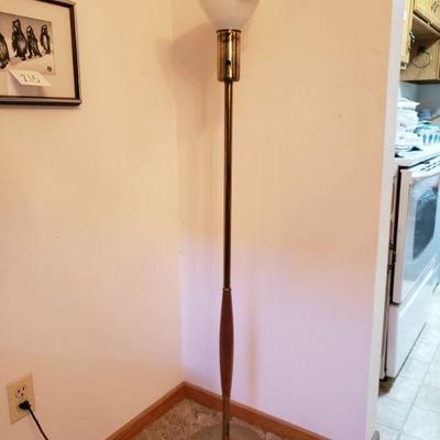 Lot 220: Mid Century Teak and Brass Floor Lamp