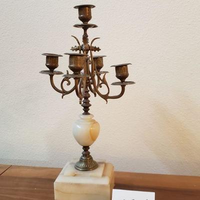 Lot 225: Mid Century Marble and Brass Candelabra