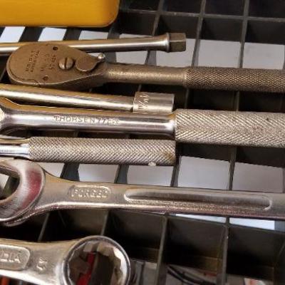 LOT #293: Huge Bundle of Wrenches and Sockets w/ Yellow Plastic Case