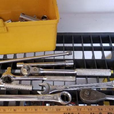 LOT #293: Huge Bundle of Wrenches and Sockets w/ Yellow Plastic Case