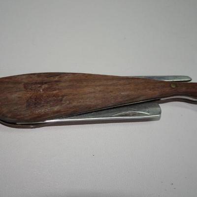 Vintage Teak Wood Pocket Knife like Can Opener, Stainless, Japan, MCM