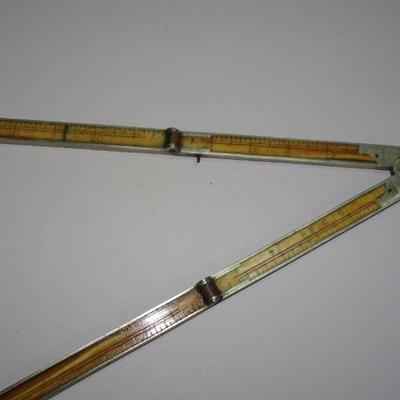 Amazing Antique 19th Century FOLDING RULE. Bone and silver metal Ruler 4 section Measure