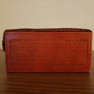 Lot 337: Vintage Tooled Leather Mayan Calendar & Pacal Box