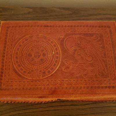 Lot 337: Vintage Tooled Leather Mayan Calendar & Pacal Box