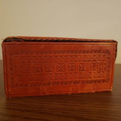 Lot 337: Vintage Tooled Leather Mayan Calendar & Pacal Box