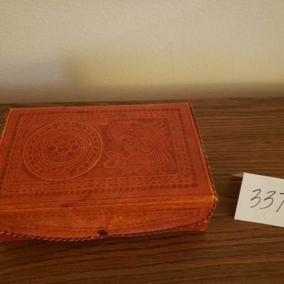 Lot 337: Vintage Tooled Leather Mayan Calendar & Pacal Box