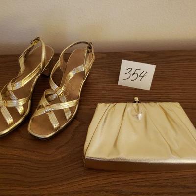 Lot 354: Vintage Gold Shoes & Handbag lot