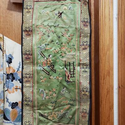 Lot 372: Vintage Japanese Kimono & Small Silk Piece 