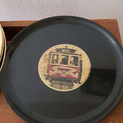 Lot 394: Couroc  Trays & Gold Chargers lot