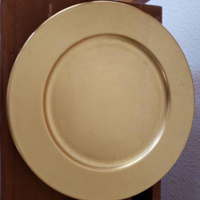 Lot 394: Couroc  Trays & Gold Chargers lot