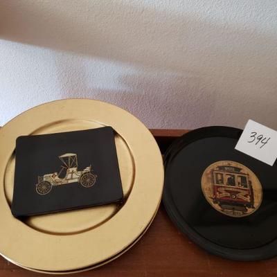Lot 394: Couroc  Trays & Gold Chargers lot