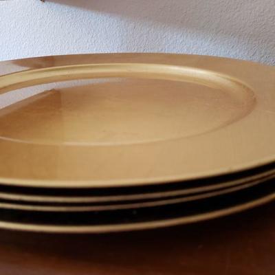 Lot 394: Couroc  Trays & Gold Chargers lot