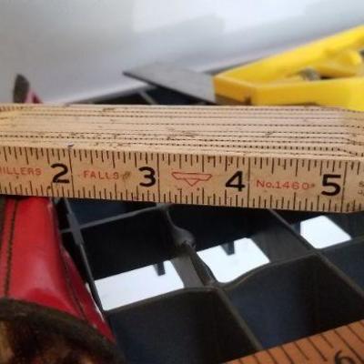 LOT #401: Bundle of Tools including Drill Bits and Rulers
