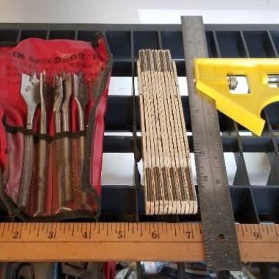LOT #401: Bundle of Tools including Drill Bits and Rulers