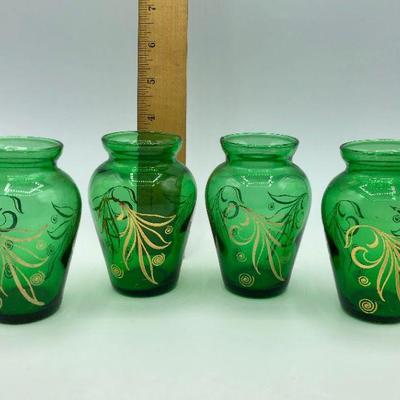 Set of 4 Green Anchor Hocking Bud Vases