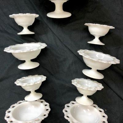 Lace Edge Milk Glass Lot with Extras