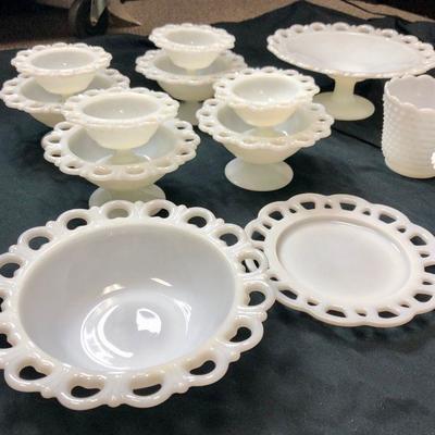 Lace Edge Milk Glass Lot with Extras