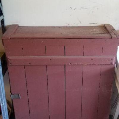 LOT #425: Vintage Red Wood Storage Cabinet w/ Latch feature