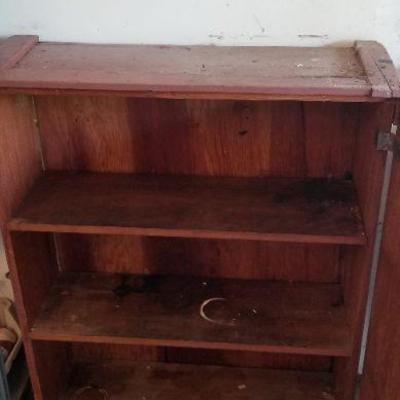 LOT #425: Vintage Red Wood Storage Cabinet w/ Latch feature