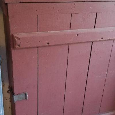 LOT #425: Vintage Red Wood Storage Cabinet w/ Latch feature