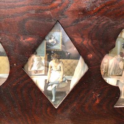Vintage Playing Card Shape Cut Out Picture Frame with Woman Bathing Art
