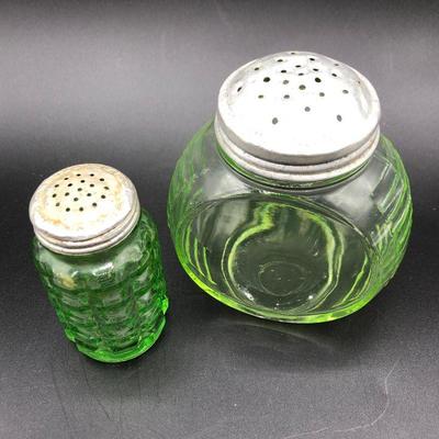 Pair of Vintage Bright Green Glass Shakers
