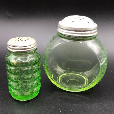 Pair of Vintage Bright Green Glass Shakers