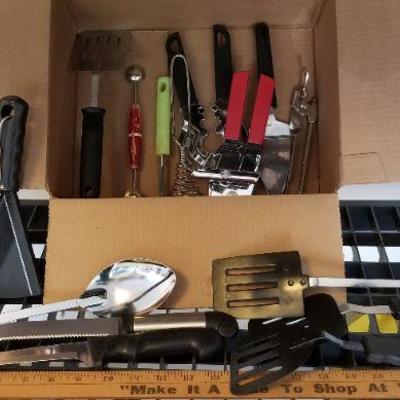LOT #436: Box of assorted kitchen utensils