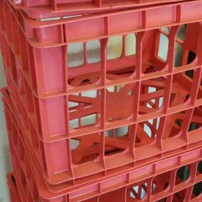 LOT #437: Vintage Set of (5) Red Plastic Storage Crates