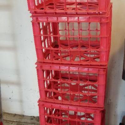 LOT #437: Vintage Set of (5) Red Plastic Storage Crates