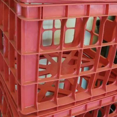 LOT #437: Vintage Set of (5) Red Plastic Storage Crates