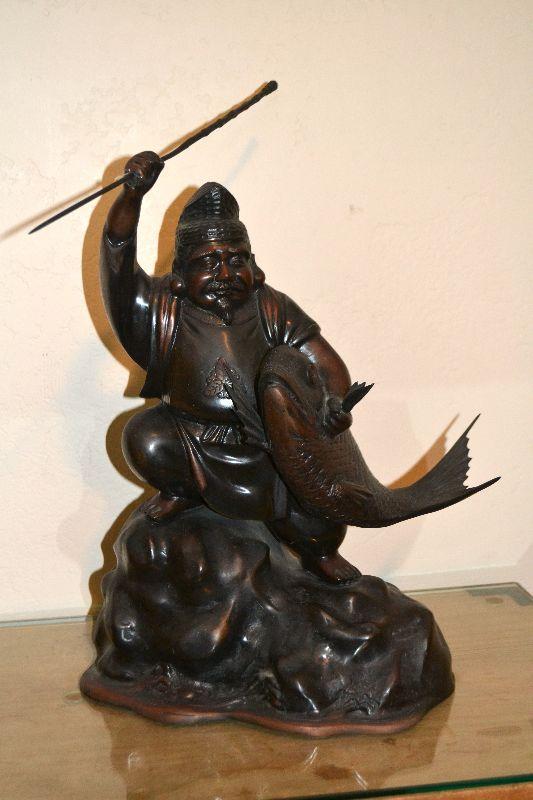 Lot 9 Antique Japanese bronze Statue of Ebisu
