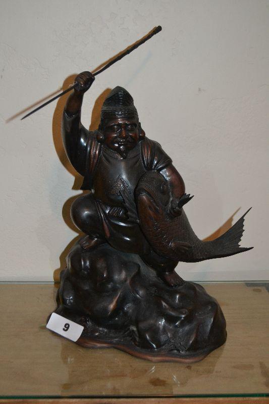 Lot 9 Antique Japanese bronze Statue of Ebisu
