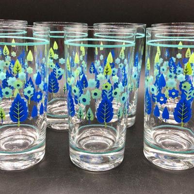 Set of 7 Blue Flower Forest Drinking Glasses