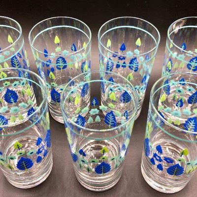 Set of 7 Blue Flower Forest Drinking Glasses