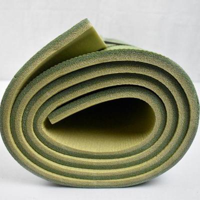 Deluxe Camp Pad, Green & Tan with Elastic Closures. Slightly misshapen