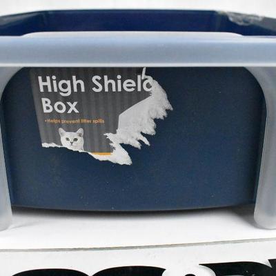 IRIS USA, Open-Top Cat Litter Box With Shield, Regular, Navy. Scratches